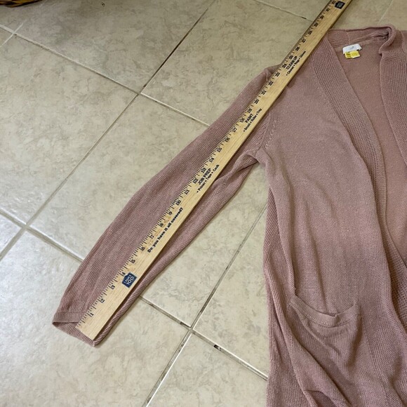 J Jill Cardigan Sweater Womens L Linen blend Long Sleeve Open Front pockets rose - Picture 7 of 13